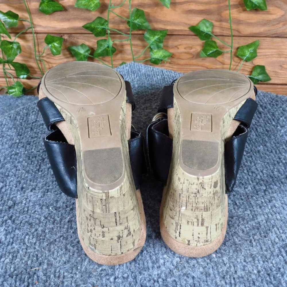DexFlex Comfort Circle Women Wedge Sandal Size 7.5 Casual Dressy Black Synthetic